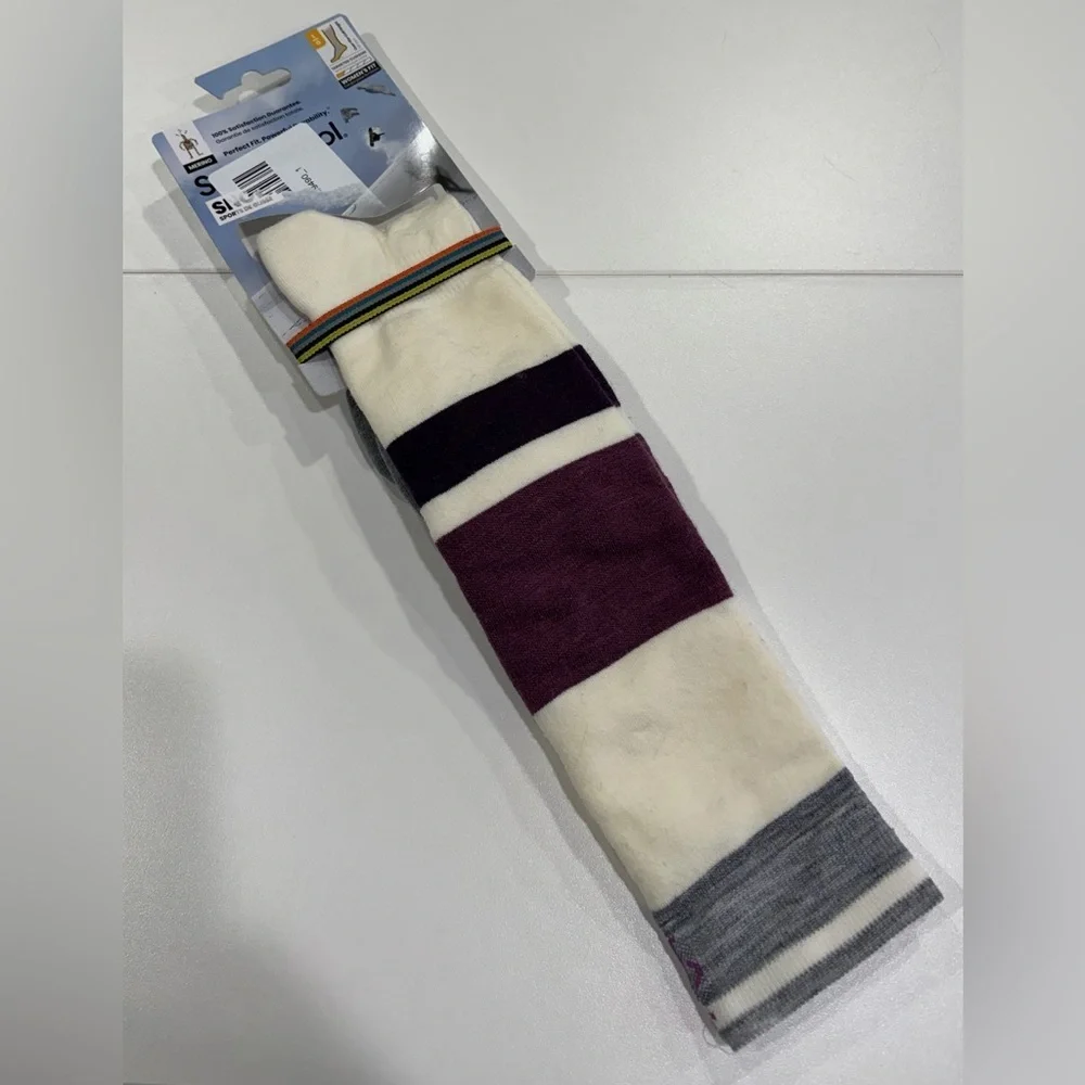 Smartwool Women's Large Snowboard OTC Socks Targeted Cushion White Purple NWT